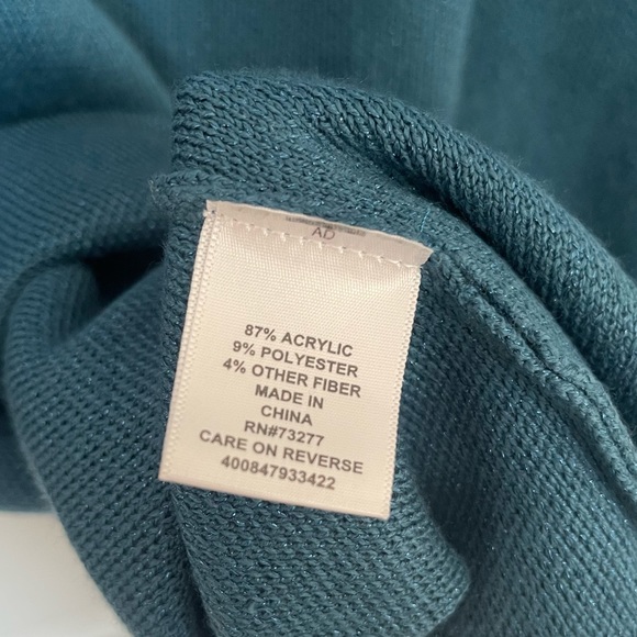 Elle collarless open cardigan mid-length front pockets metallic jewel tone green - Picture 6 of 7